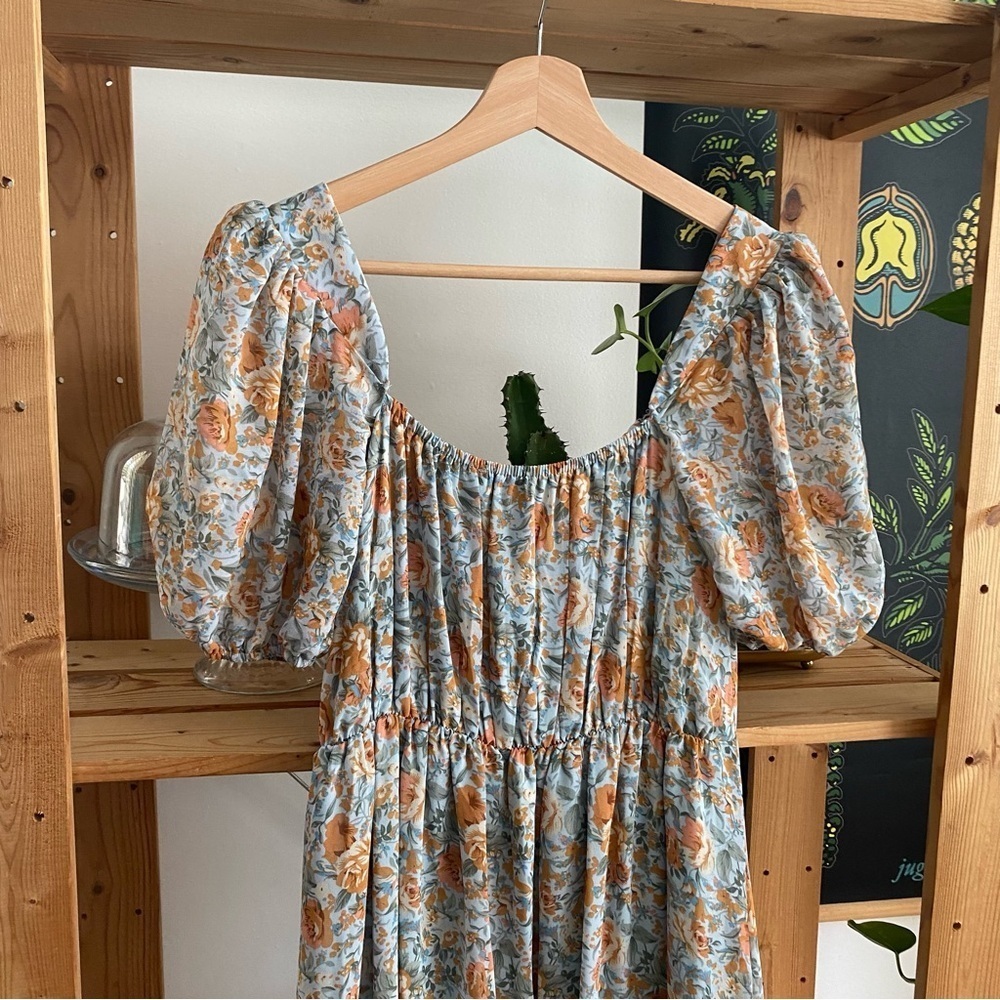 Petal & Pup Blue Orange Floral Gelasius Midi Maxi Dress 4 - Picture 9 of 16